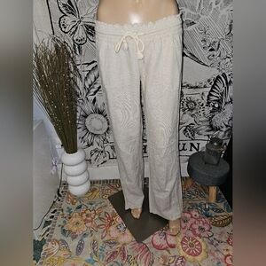 Like New Y2K Roxy Beige Drawstring Linen Blend Lounge Pants Medium